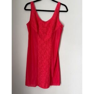 Vintage Red Lace Slip Dress Nylon Mini Lingerie